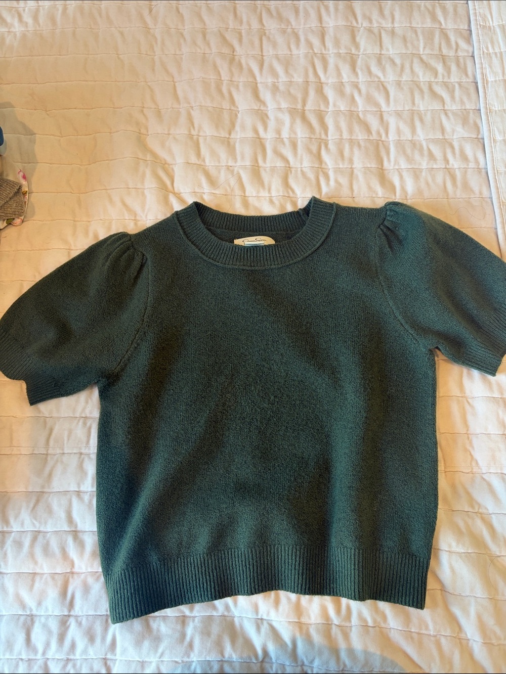 Jessica Simpson Dark Green Puff Sleeve Knit Top